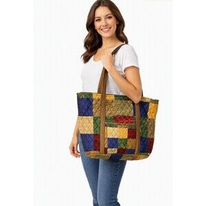 Ten Bears Tote Quilted Color-Block 100% Cotton 14"x 16" Bohemian Cottagecore